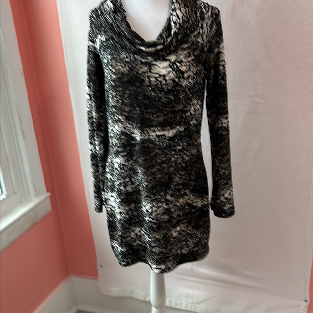Linea Domani mini dress.Sz M black/brown/gold print Boho Indie Sleeze Grunge